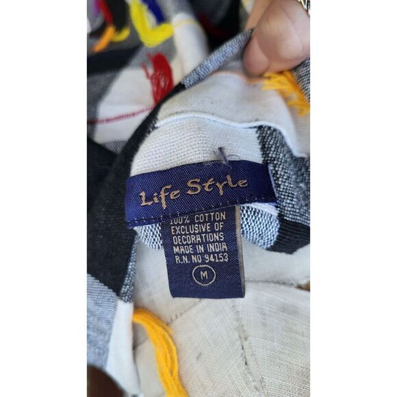 VTG 90s Lifestyle Checkered Colorful Jacket Coat Button Up Sz M 100% Cotton - Picture 9 of 11